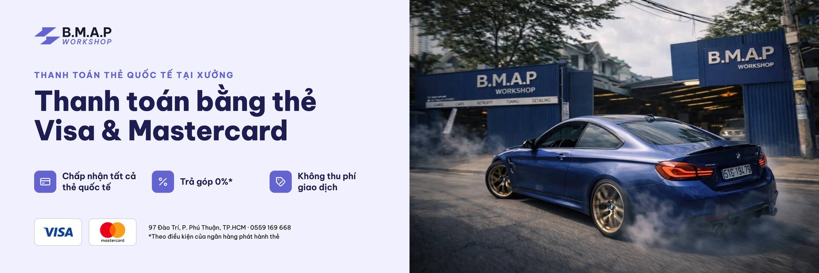 BMAP Workshop nhận thanh toán bằng thẻ VISA và Mastercard — chấp nhận thẻ quốc tế, trả góp 0%, không thu phí giao dịch